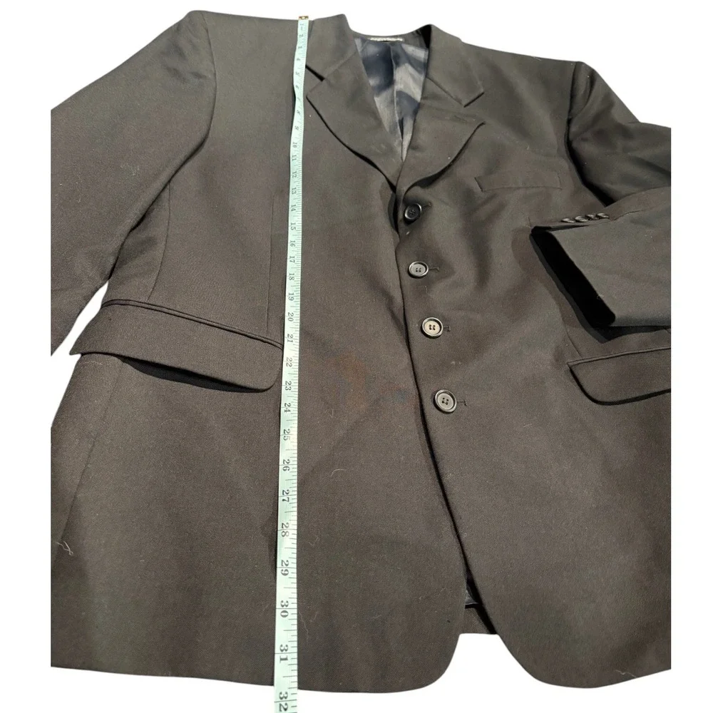 Mens Black Wool Blend 4 Button Suit‎ Blazer Pleated Pants Set 46/40 S